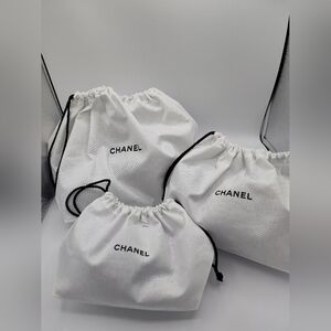 CHANEL White Drawstring Dust Bags Set Of 3 Travel Storage Pouches Authentic NEW